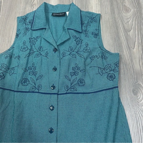 Melissa Harper Teal Navy Houndstooth Button Front Sleeveless Midi Dress Women’s - Picture 2 of 6